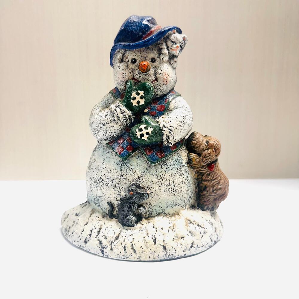Vintage Cast Iron Snowman Doorstop Bookend Christmas Winter Decor
